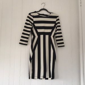 H&M Black and Cream Striped Dress